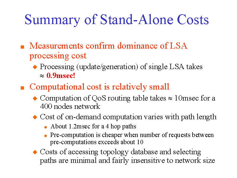 Summary of StandAlone Costs